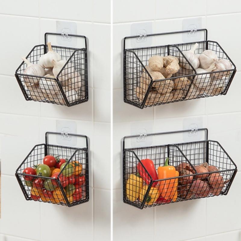 Wall Mounted Ginger Garlic Storage Rack, 1 Count Multi-grid Kitchen Metal Wire Storage Basket, Kitchen Food Storage Organizer, Home Organizer