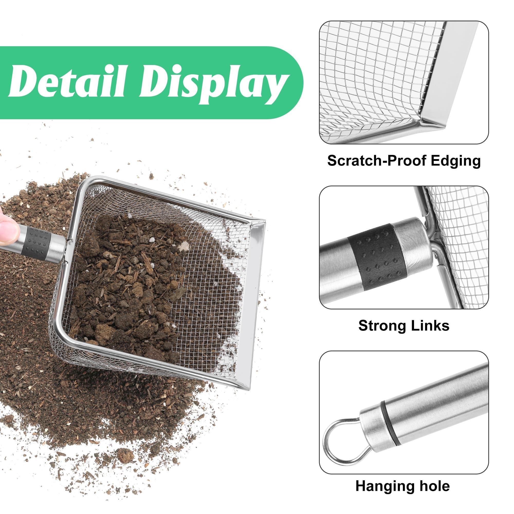 Gardening Soil Sifter with Handle, Portable for Soil Sand Compost, Multi-Use as Cat Litter Scoop, Ideal for Gardening and Cleaning
