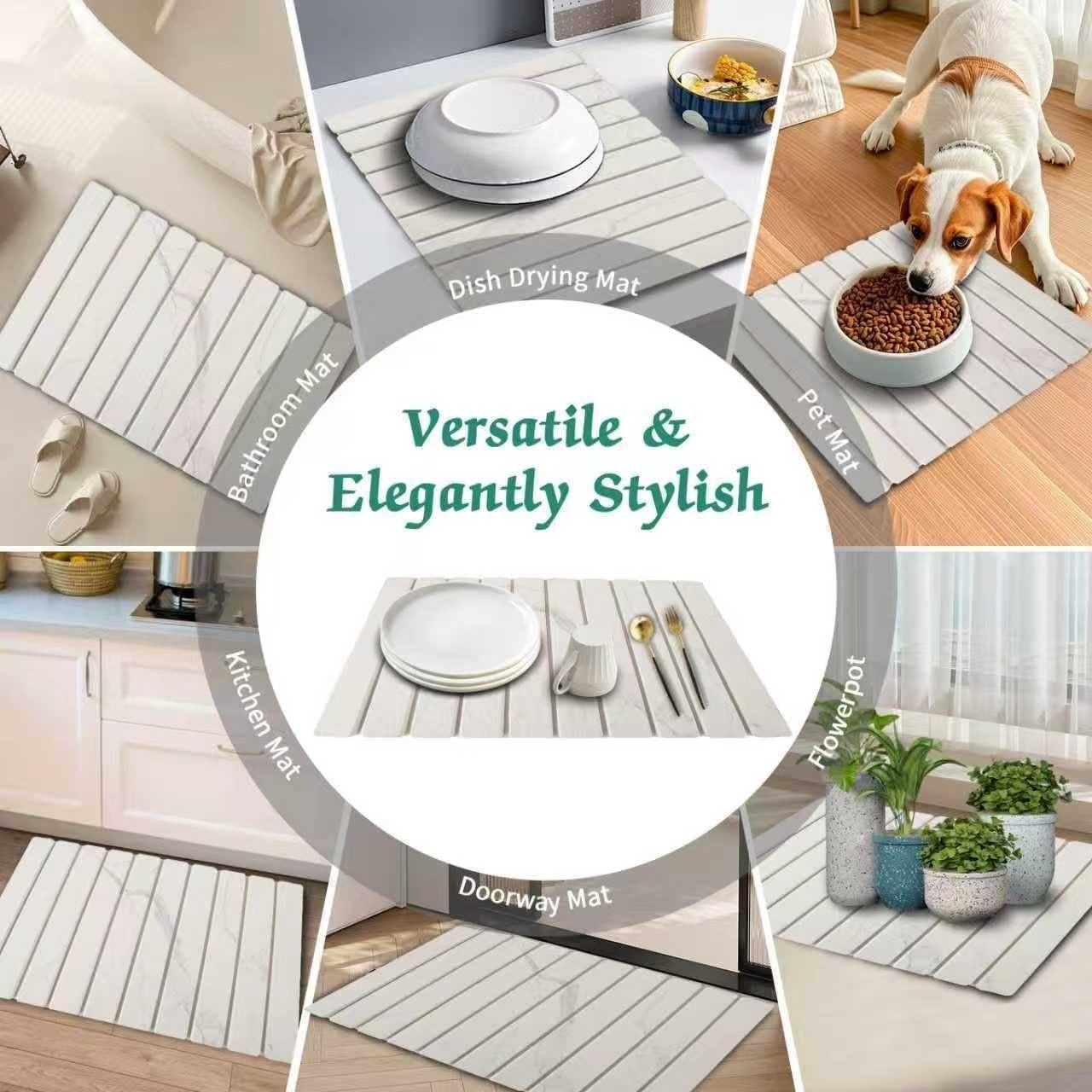 Kitchen Countertop Stone Utensil Drying Mat, 24x15 Inches, Strong Absorbent, Diatomaceous Earth Material, Quick Dry, for Utensils, Bottles, Cups