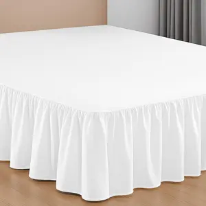 12 Inch Drop Ruffled Bed Skirt Queen Size - Classic Gathered Styling, Platform Style Dust Ruffle with Fit, Split Corners, Wrinkle-Resistant Microfiber - White