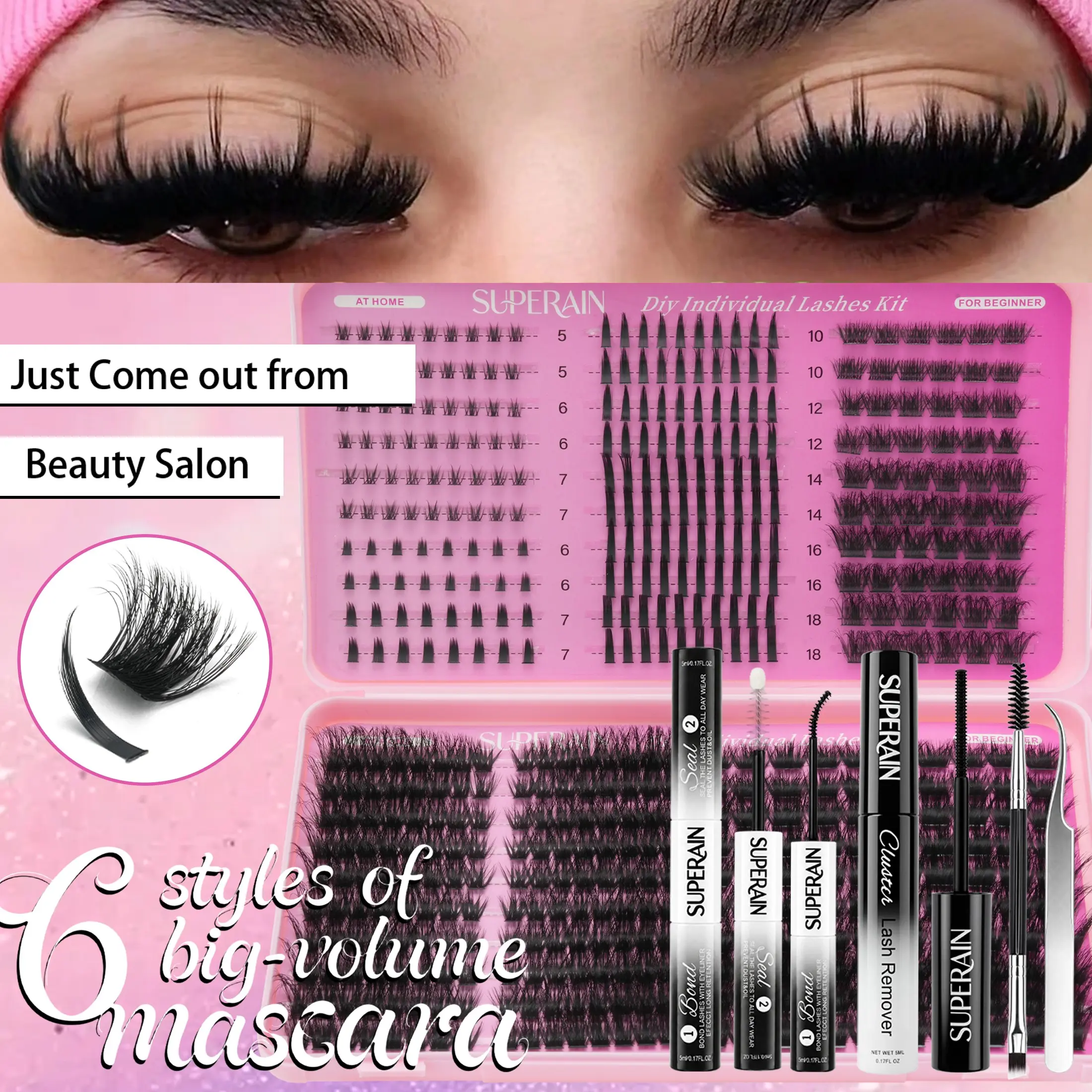 506 Pcs False Lashes, Dense Long Top & Short Bottom, Voluminous Layered Look, Includes Glue & Tweezers, Perfect for Parties & Dates