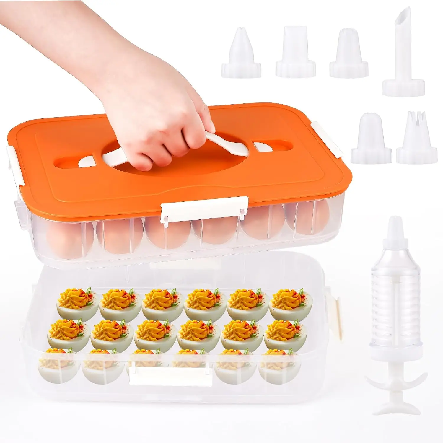 2-Layer Deviled Egg Containers with Lid,36 Slots Deviled Egg Tray Carrier