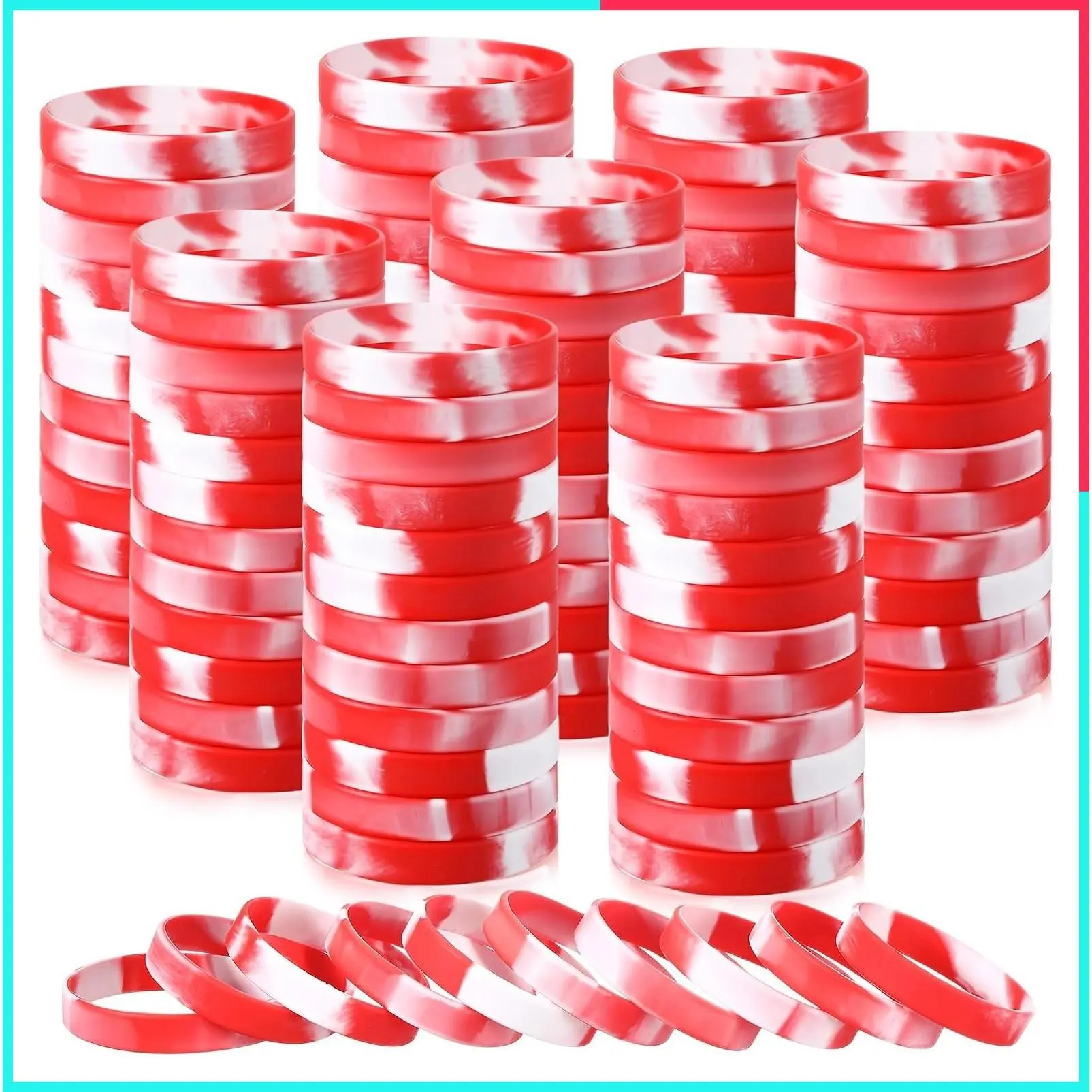 50 Pcs Silicone Wristbands Plain Rubber Bracelets - Blank Elastic Rubber Bands for Events, Sports, Party Gifts, Comfortable Stretch for Women & Men