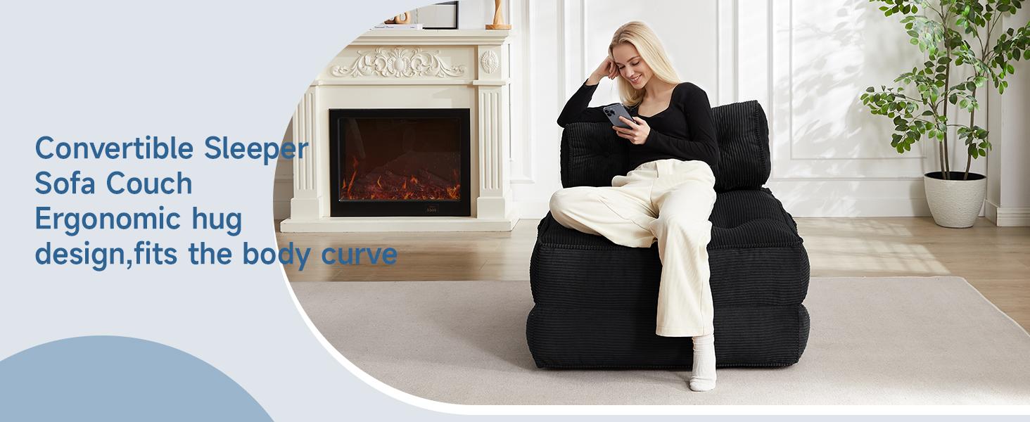 【SPOTLIGHT DAY】ONBRILL Folding Couch Sofa Bed, Convertible Sleeper Chair, Corduroy Portable 4 in 1 Fold Out Chair to Floor Lounger, Couches for Living Room, Single