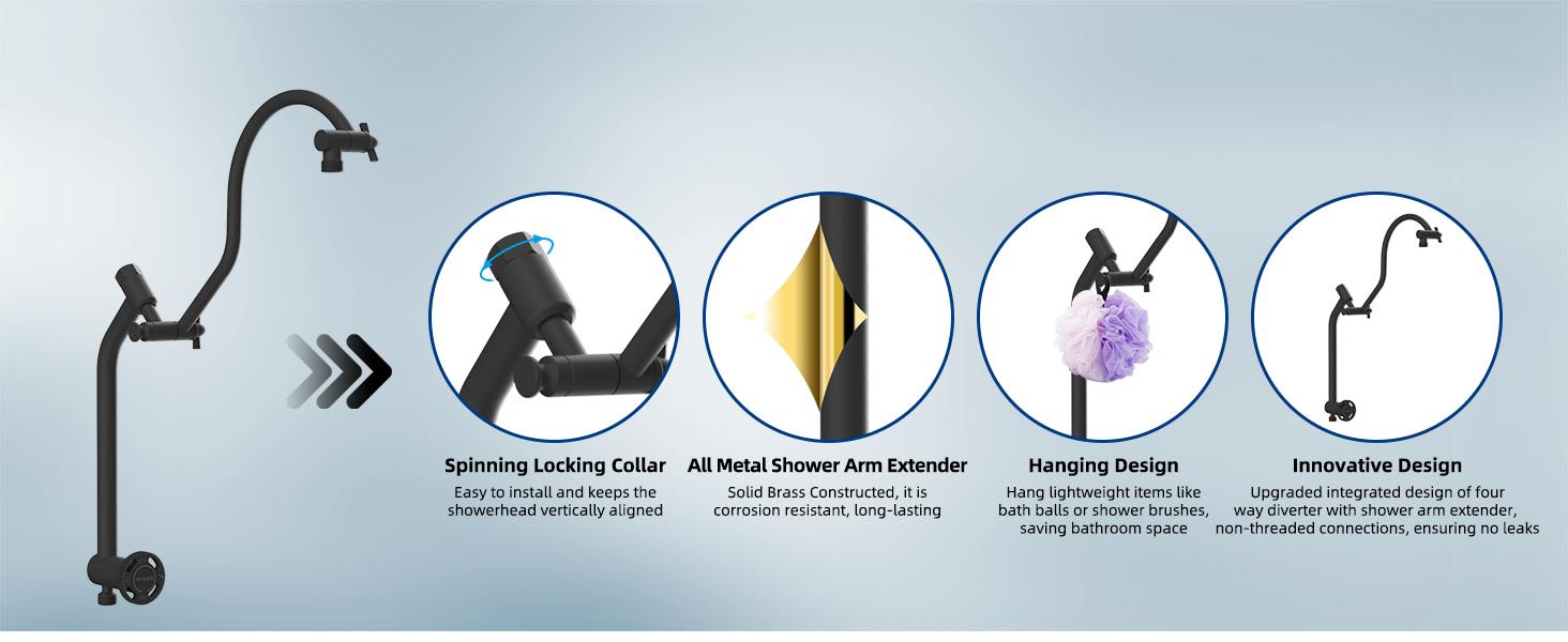 Hibbent Upgraded 5-spray 13'' Shower Head for Easy Reach, High Pressure Rainfall Showerhead Combo with 10-mode Handheld Spray, 12'' Extension Arm, 4-way Diverter, 71'' Hose, Showerhead Holder, Black