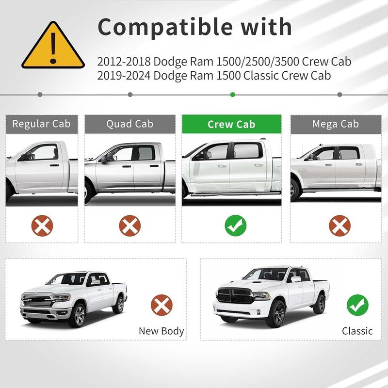 OEDRO Upgraded Floor Mats Fit for 2013-2018 Dodge Ram 1500/2500/3500 Crew Cab/2019-2024 Ram 1500 Classic Crew Cab, TPE All-Weather, 1st and 2nd Row: Full Set Liners, Black cargo liner all  weather  floor  mats cargo mat fit