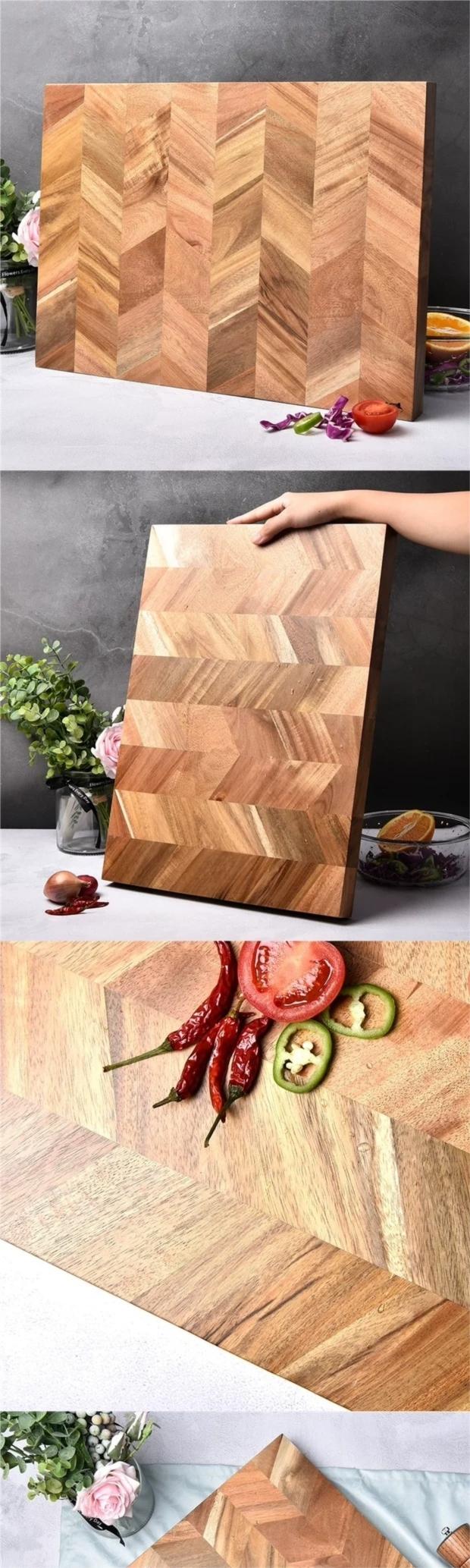 Fishbone Pattern Acacia Wood Cutting Board, Real Wood Kitchen Chopping Block, Home Fruit Slicing Board, Long Rectangle Design