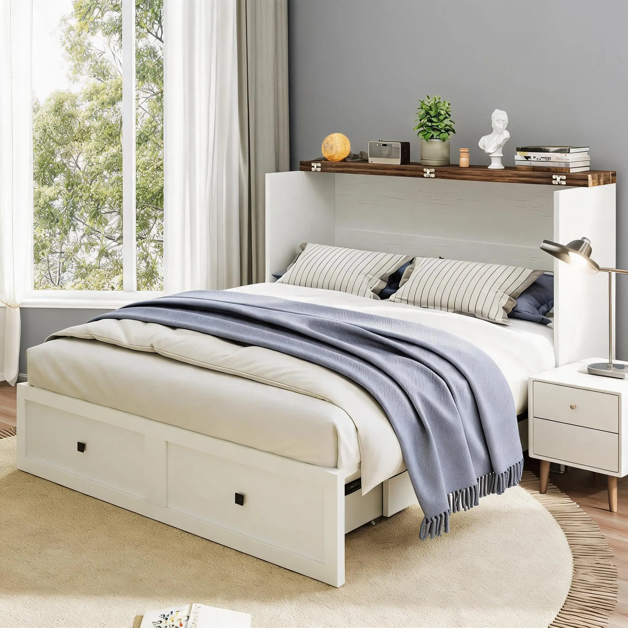 Gaomon Full Size Heavy-Duty Murphy Bed Cabinet with Charging Station - Fold-Down Storage Bed Frame - 900lbs Capacity - Ideal for Bedroom, Living Room - White Indoor Furniture, Full Size Bed