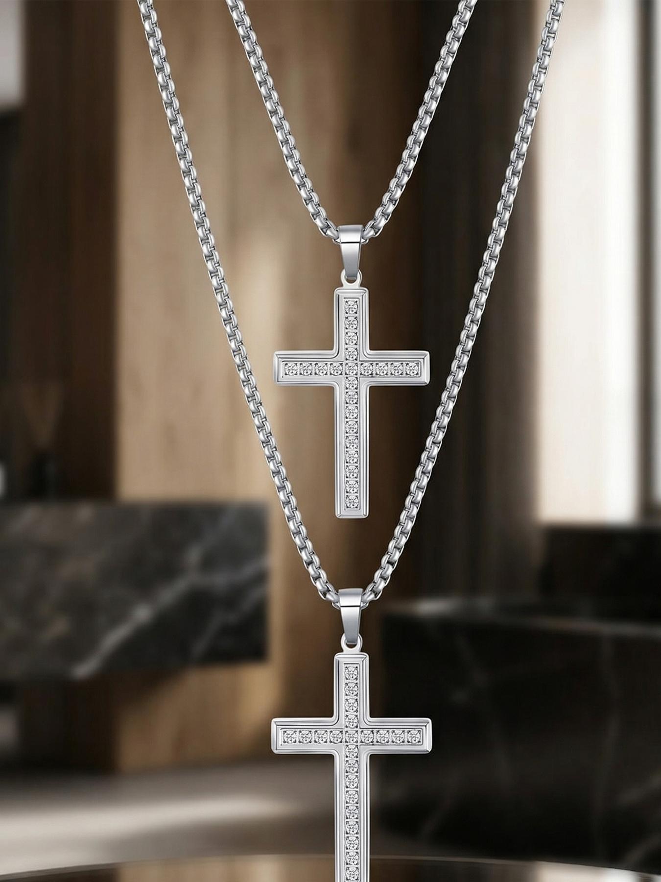 18K Diamond-encrusted Cross Necklace, Simple and Versatile, for Couples # Best Friends # Jewelry / Stainless Steel / Colorfast / Hypoallergenic / Couples / Festivals / Parties / Ideal Gift