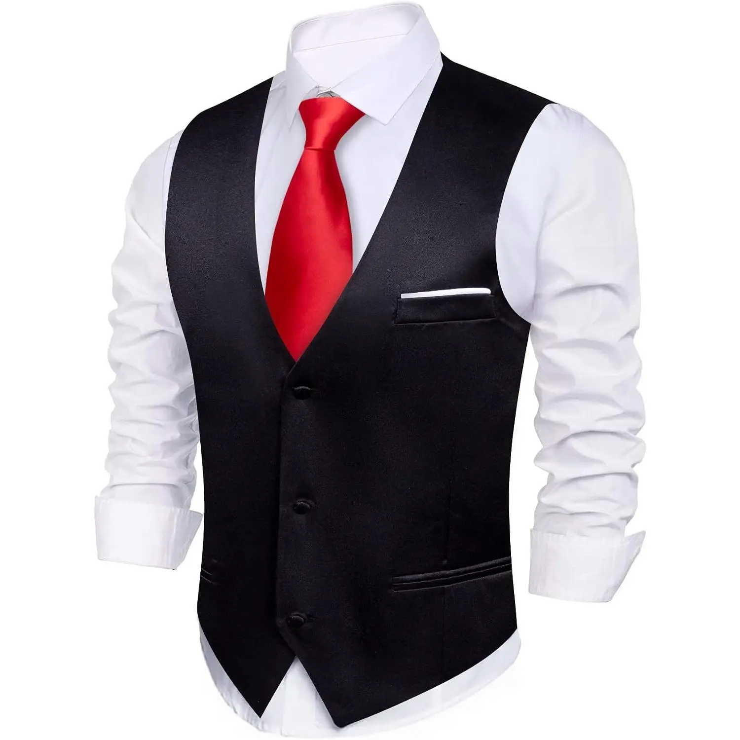 Men's Formal Casual Satin Suit Vest Wedding Tuxedo V-Neck 2 Pockets Business Leisure Waistcoat Slim Fit Lightweight Sleeveless Solid Vest for Prom Party Daily Life Christmas S-5XLGift