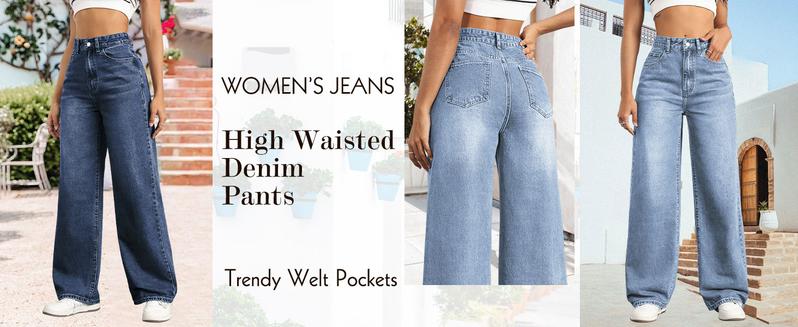 Women's High-Waisted Wide-Leg Loose Stretch Boyfriend Jeans Lightblue Minimalist Basic Bottoms for Daily Wear japanese  cuff  jeans kris  vervet winter fashion comfortable slim jean