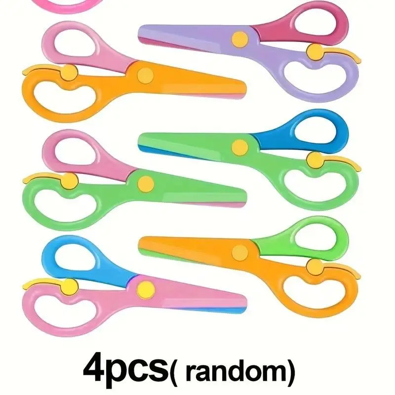 2/4 Pcs Plastic Safety Craft Scissors Set, Office Cutting Supply, Ideal for Student DIY Paper Cutting, Portable Mini Scissors for School Art Projects, Random Colors