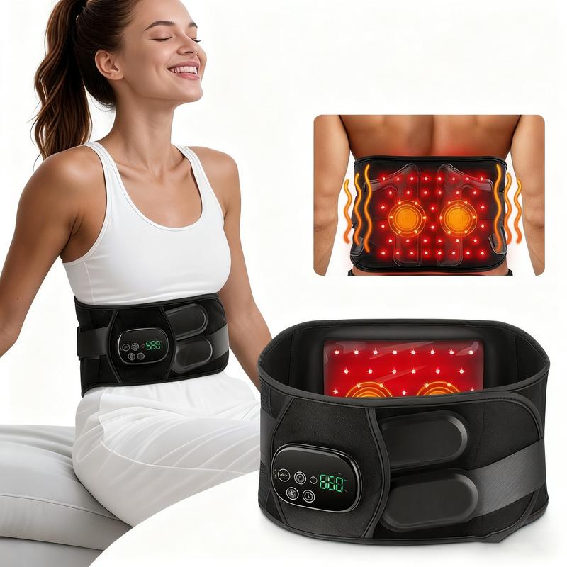 Red Lights Waist Back Massager, Elastic Back Support Belt,Vibration Heating Pad for Back 660nm 850nm LED, Improve Circulation, Christmas Gift For Men Women