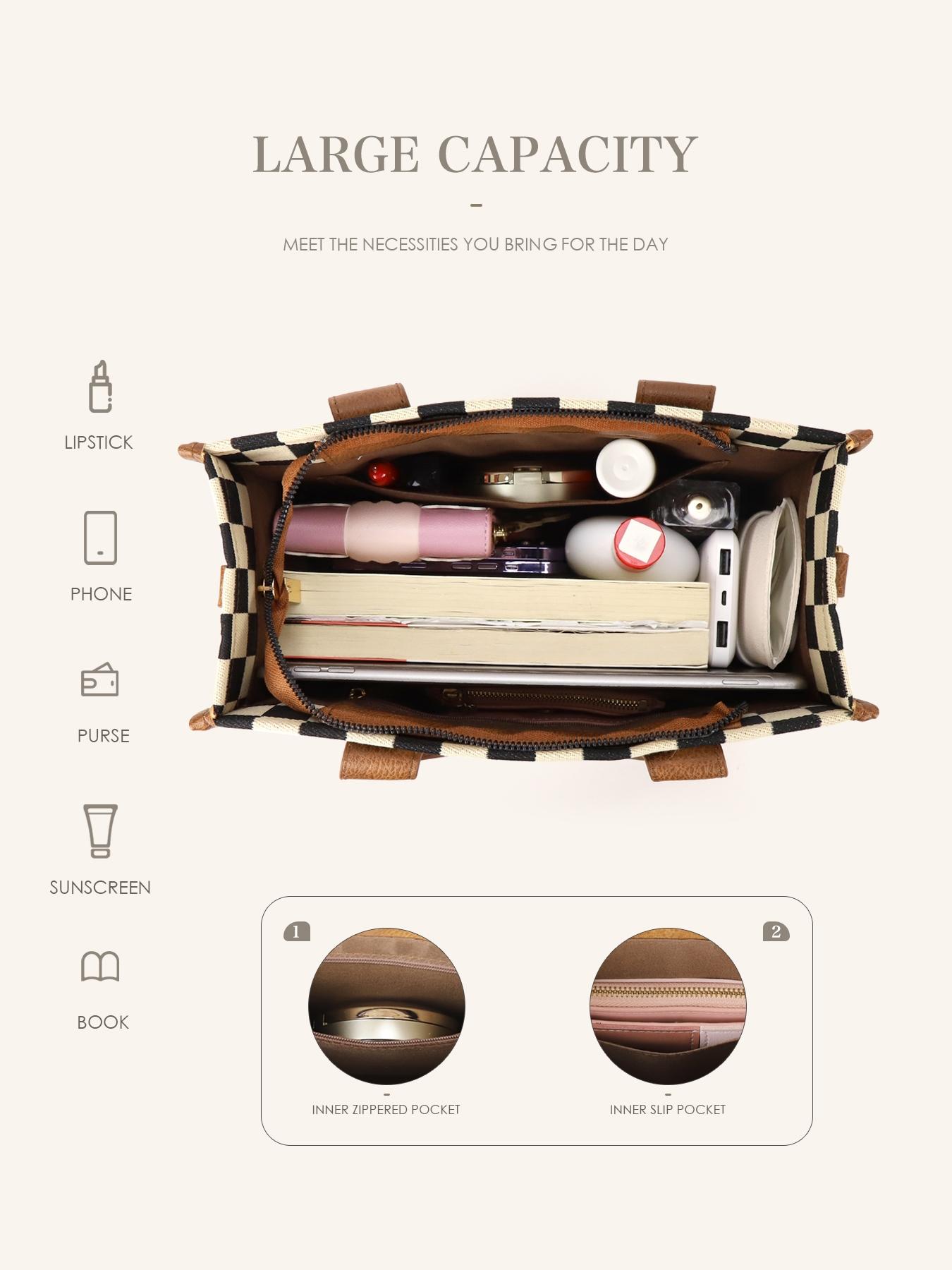 Checkerboard Pattern Tote Bag, Fashionable Canvas Classic Shoulder Bag for Women, Casual Trendy Versatile High-quality Daily Commuting Bag, Girl Fashionable Shopping Bag