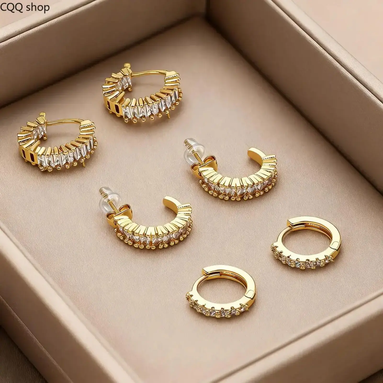 3 Pairs Gold Hoop Earrings Set for Women, 14K Gold Plated Hypoallergenic Small Diamond Cubic Zirconia Huggie Cartilage Hoops, Trendy Dainty Stud Earrings Jewelry Gift