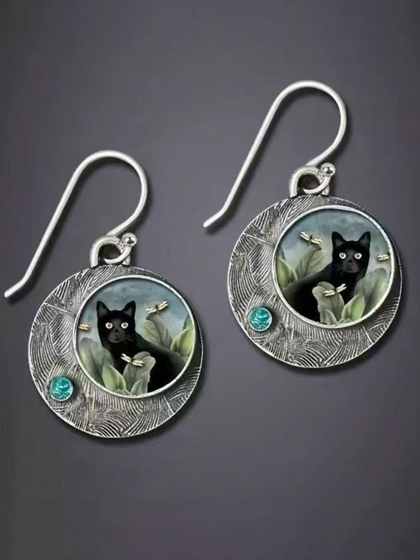 Vintage Cat Dragonfly Earrings, Whimsical Style，Simple Fashion, Perfect Gift, Daily Accessory, Party, Holiday, Retro Style, All Seasons