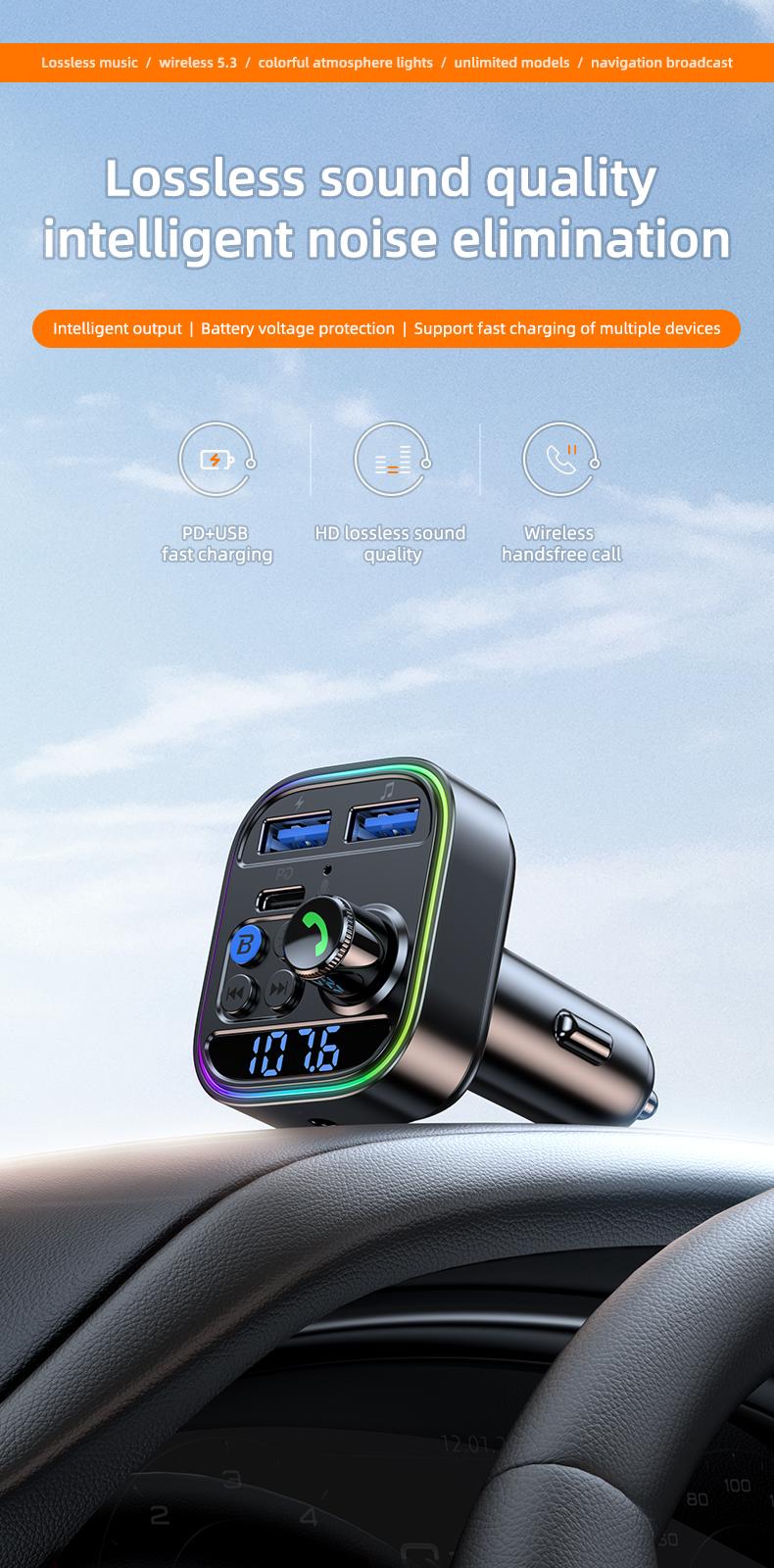 Fast Wireless 5.0FM Transmitter MP3 Player - Hands-Free Call, Adjustable High & Low Pitch, U Disk, PD30W Fast Charger, C USB Car Fast Charging Adapter - Compact Design for Easy Use Mini Audio