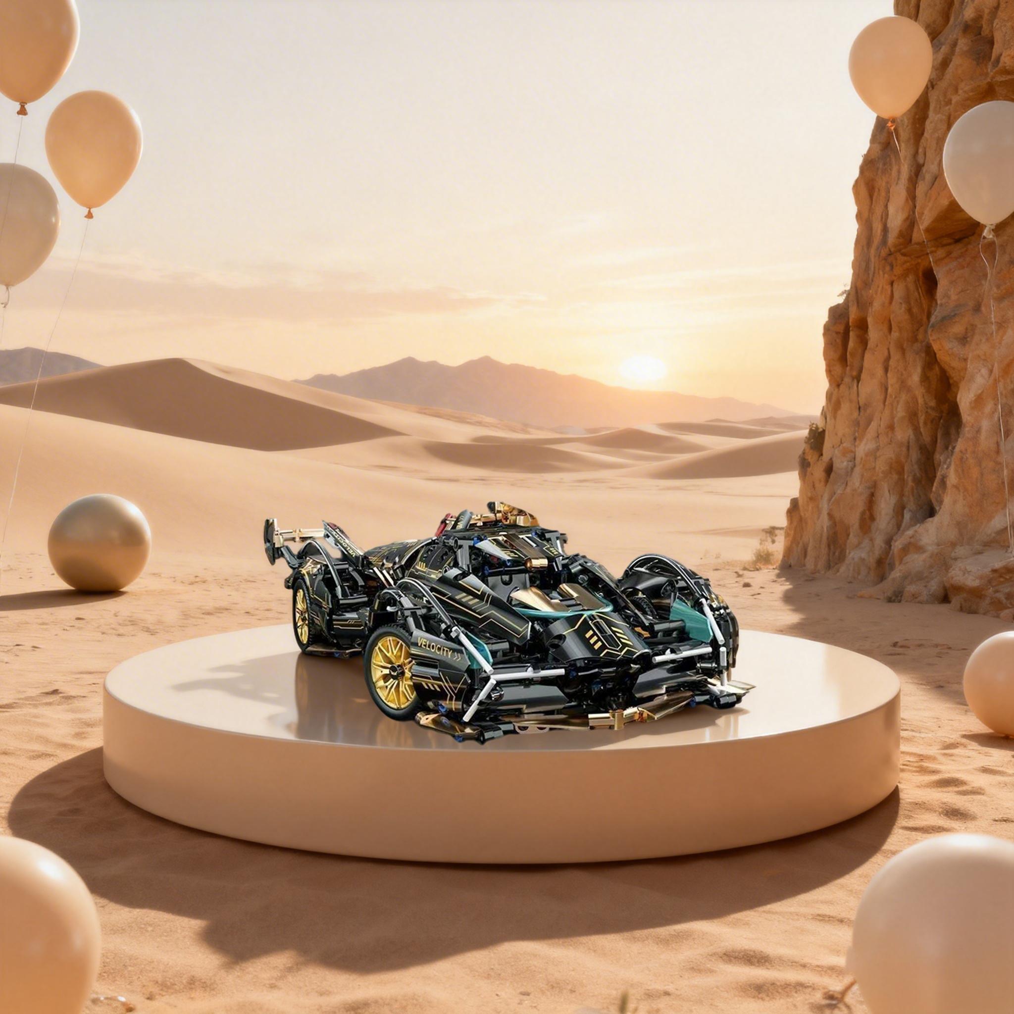 1251pcs Creative Gold Concept Supercar Model, 1:14 Series Building Blocks, Medium Difficulty Mechanical Set, Perfect Gift for Holidays and Birthdays