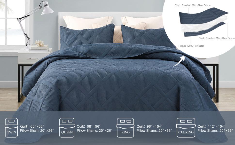 Exclusivo Mezcla Ultrasonic Quilt Set, 2/3 Pieces Quilt with Pillow Shams, Lightweight Bedspreads Modern Striped Coverlet Set for All Seasons