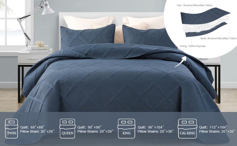 Exclusivo Mezcla Ultrasonic Quilt Set, 2/3 Pieces Quilt with Pillow Shams, Lightweight Bedspreads Modern Striped Coverlet Set for All Seasons