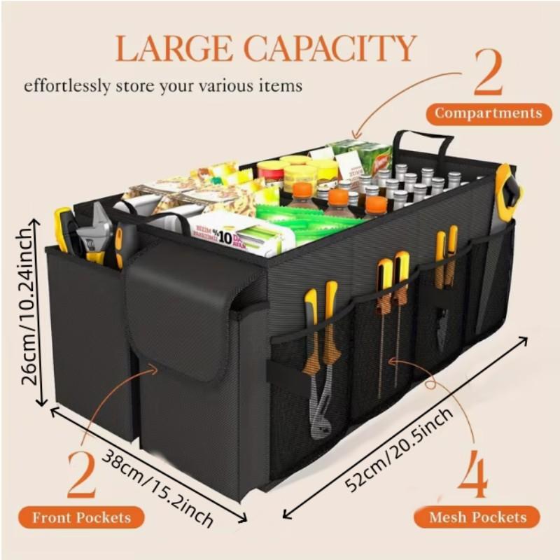 Foldable Car Trunk Organizer, Large Capacity Suv and Sedan Storage, Durable Automotive Organization, Multi-Compartment Tool Box