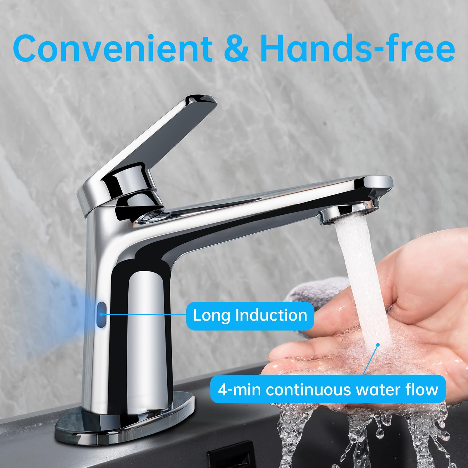 Goesmo Touchless Bathroom Faucet, Automatic Sensor Faucet for 1 or 3 Holes, Adjustable Temp & Flow, Brushed Nickel, Model 29100