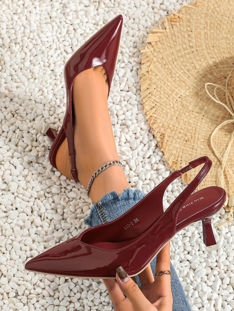Summer Outfits 2024 Minimalist Temperament Pu Leather Slingback Pumps, Simple Design All-match Solid Color  Heels, Elegant Pointed Toe Slip on Shoes for Daily Work Office