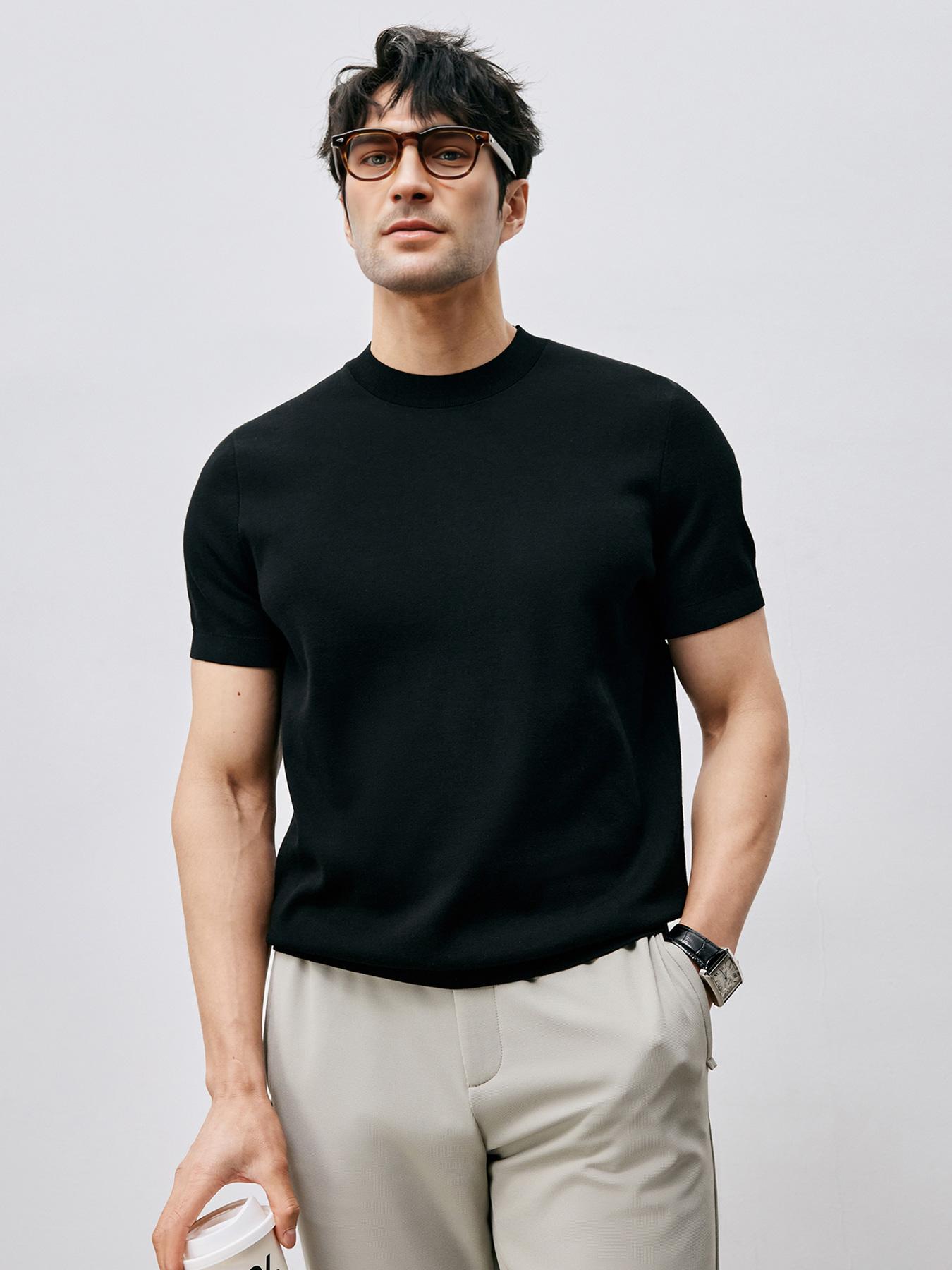 Fioboc Men's Crewneck Knitted T-Shirt Top for Father's Day, Christmas Gifts and Daily Casual, Comfortable, Breathable and Skin-Friendly