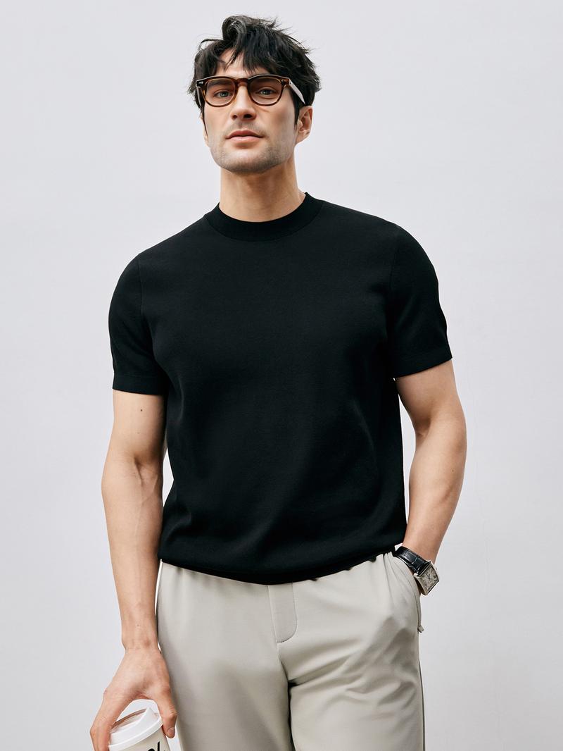 Fioboc Men's Crewneck Knitted T-Shirt Top for Father's Day, Christmas Gifts and Daily Casual, Comfortable, Breathable and Skin-Friendly
