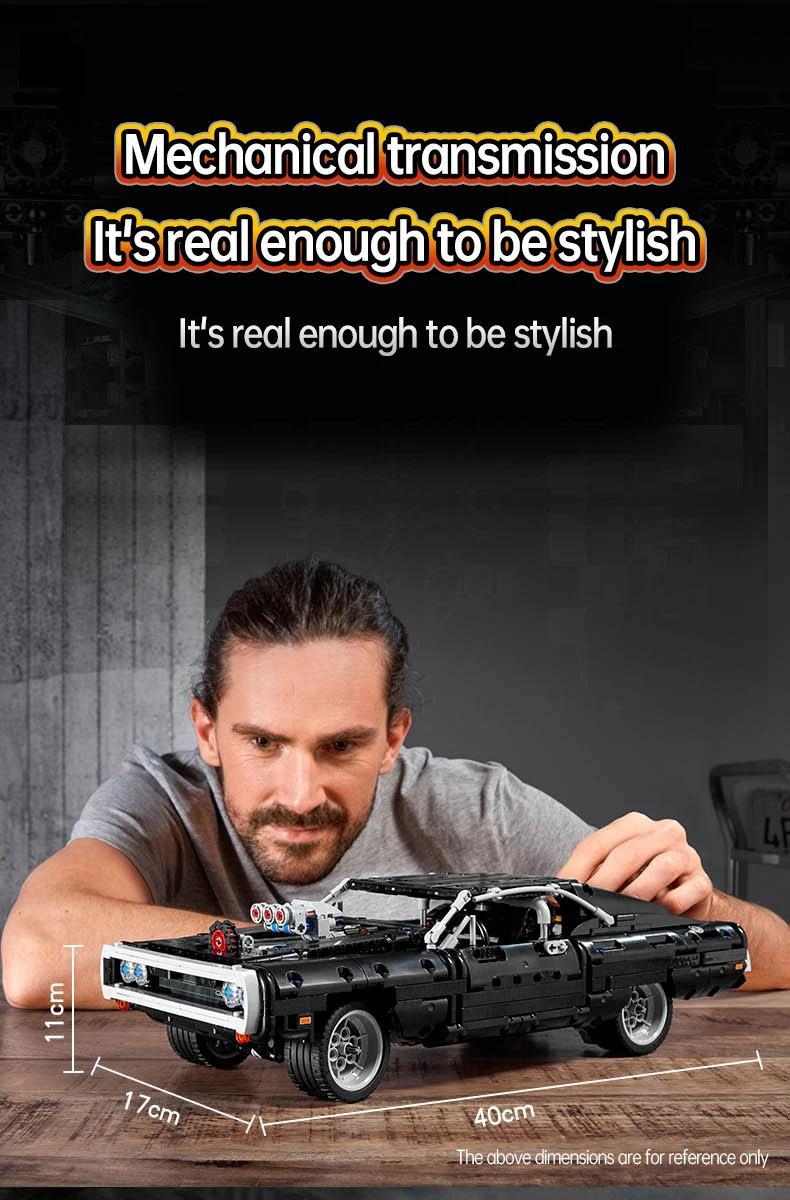 1077pcs Technic Fast Furious Charger Toy Racing Car Model Building Kit, Collectible Set Gift for Kids, Teens & Adults