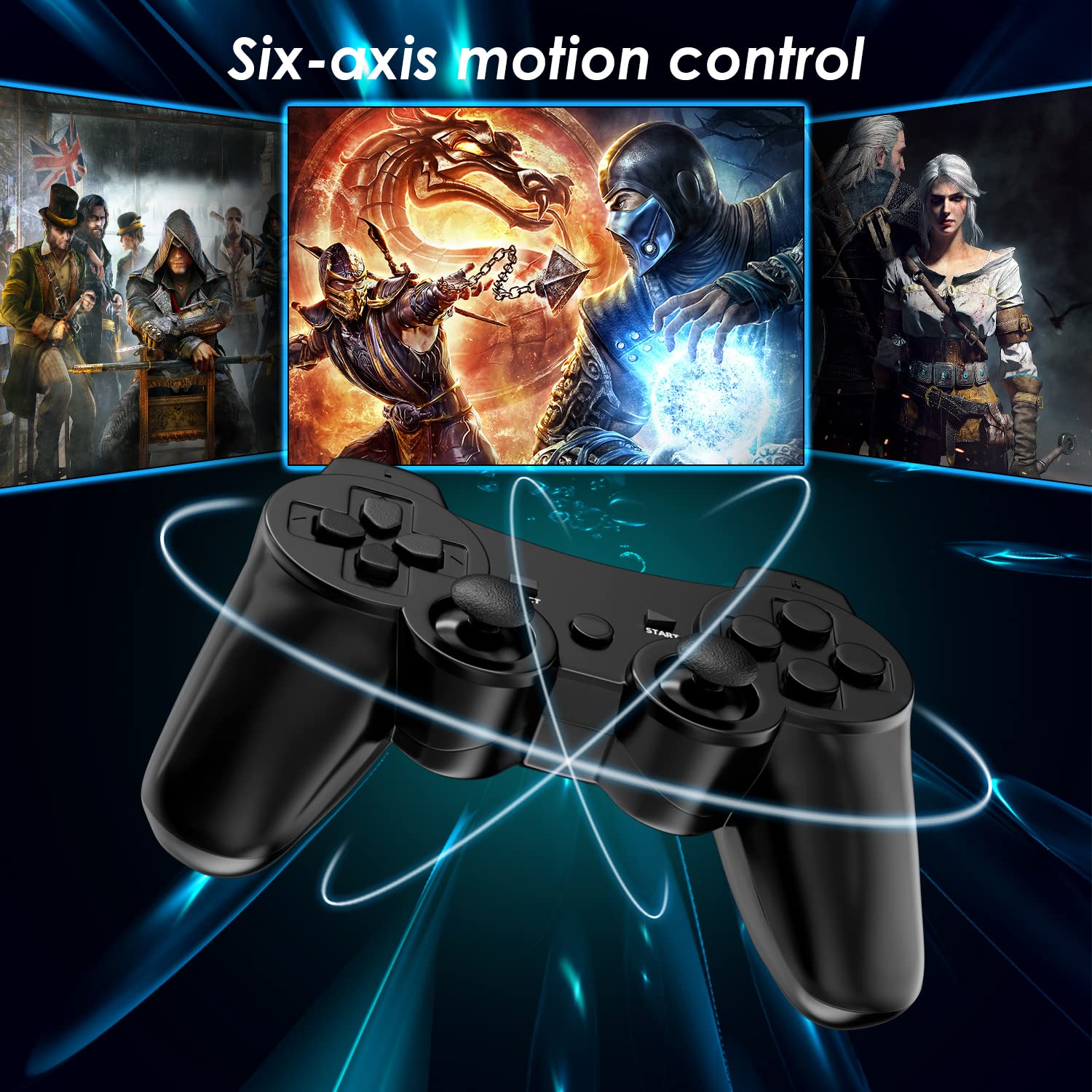 Wireless Controller For PS3/PC/Laptop, Wired for PS2, Gaming Accessories, With Double Vibration, Six Axis Gyroscope, Gamepad, P3 Black