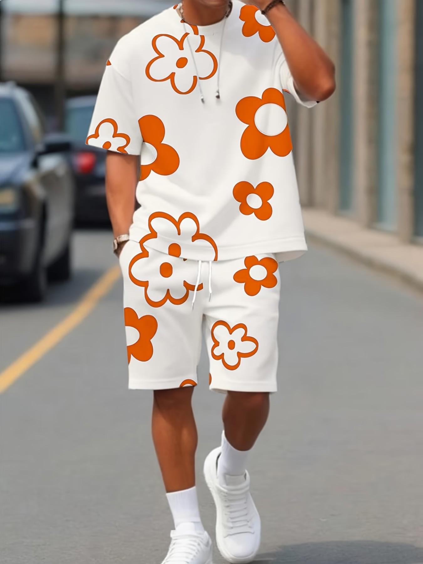 Men's 3D Printed Short Sleeve Top and Shorts Two-Piece Set, Casual Fitted Design, All over Print, Summer Fashion Men's 3D Printed Short Sleeve Top and Shorts Two-Piece Set, Casual Fitted Design, All over Print, Summer Fashion