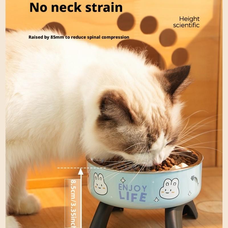 Cat High-Heeled Bowl Neck Protection, Pet Stainless Steel Bowl, Anti-Slip Non-Tip Dog Bowl, Durable Feeding Dish for Pets