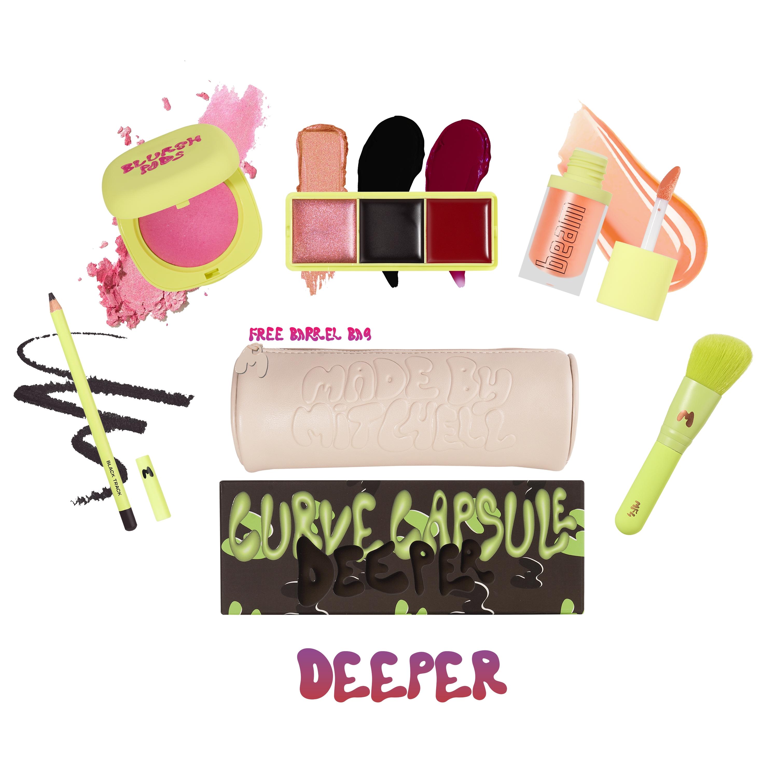 Mitchell Curve Capsule 5-Piece Face & Lip Set, Limited Edition Blush, Lip Gloss, Lip & Brush Makeup Bundle, Perfect Gift for Her