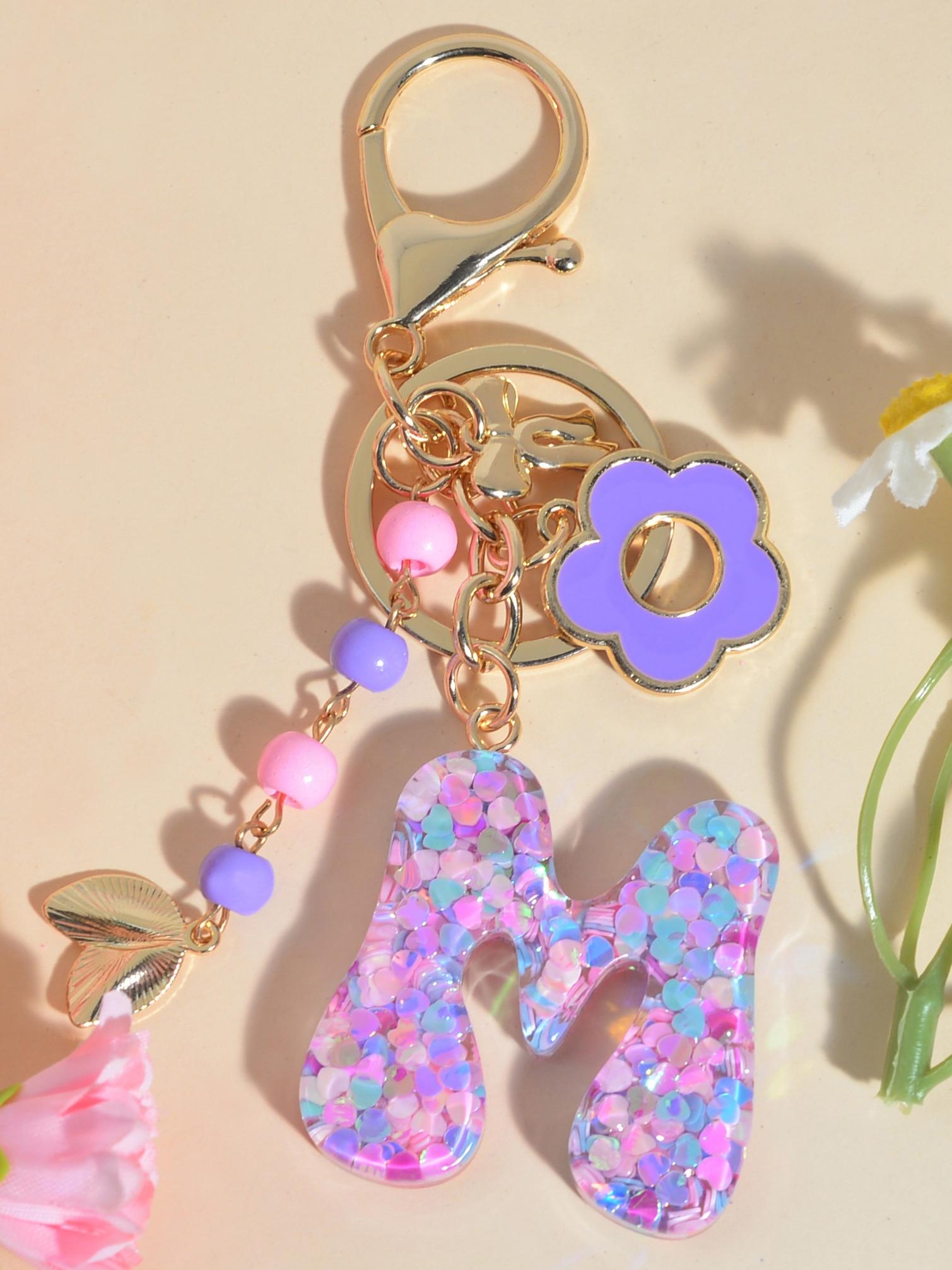 Floral Letter Keychain, Sparkly Tassel Pendant, High-End Unique Design, Birthday Gift for Couples, Student Backpack Charm, Car Key Decor
