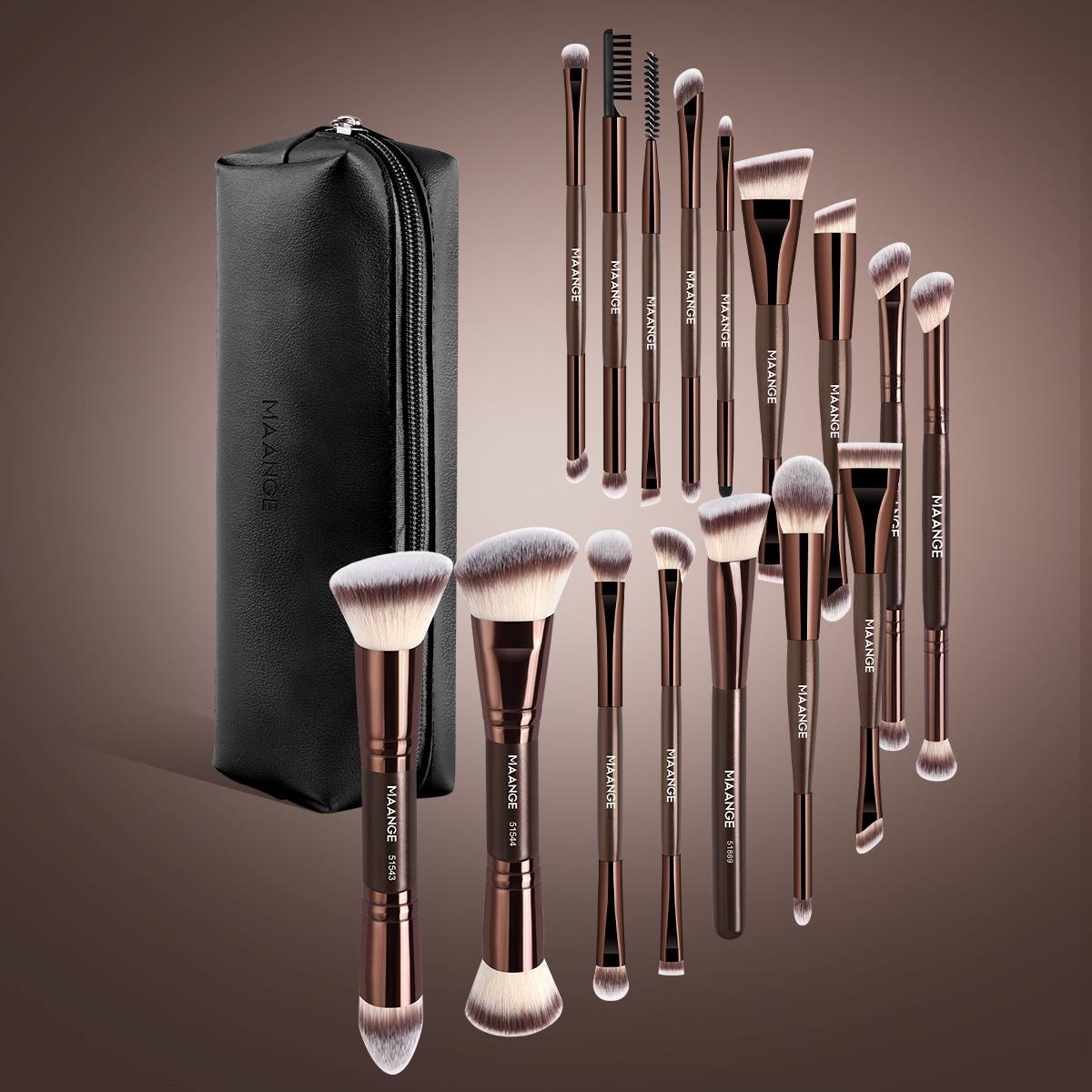 Maange 17-Piece Makeup Brush Set with 16 Brushes + Cosmetic Bag, Foundation Brush, Concealer Brush, Blush Brush, Eyeliner Brush