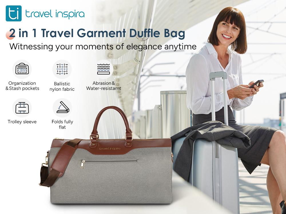 travel inspira Convertible Garment Bag with Shoulder Strap, Carry on Garment Duffel Bag for Women Men- 2 in 1 Hanging Suitcase Suit Travel Bags with Shoe Pouch