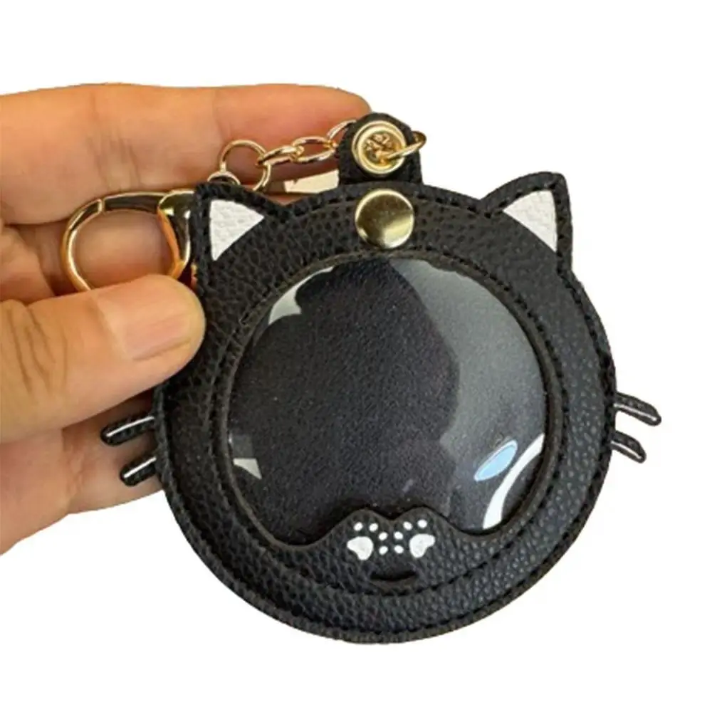 Mini Badge Display Pouch Cat Shape Cartoon Badge Protector Keychain Clear Window Portable Key Chain Pendant Bag Accessories