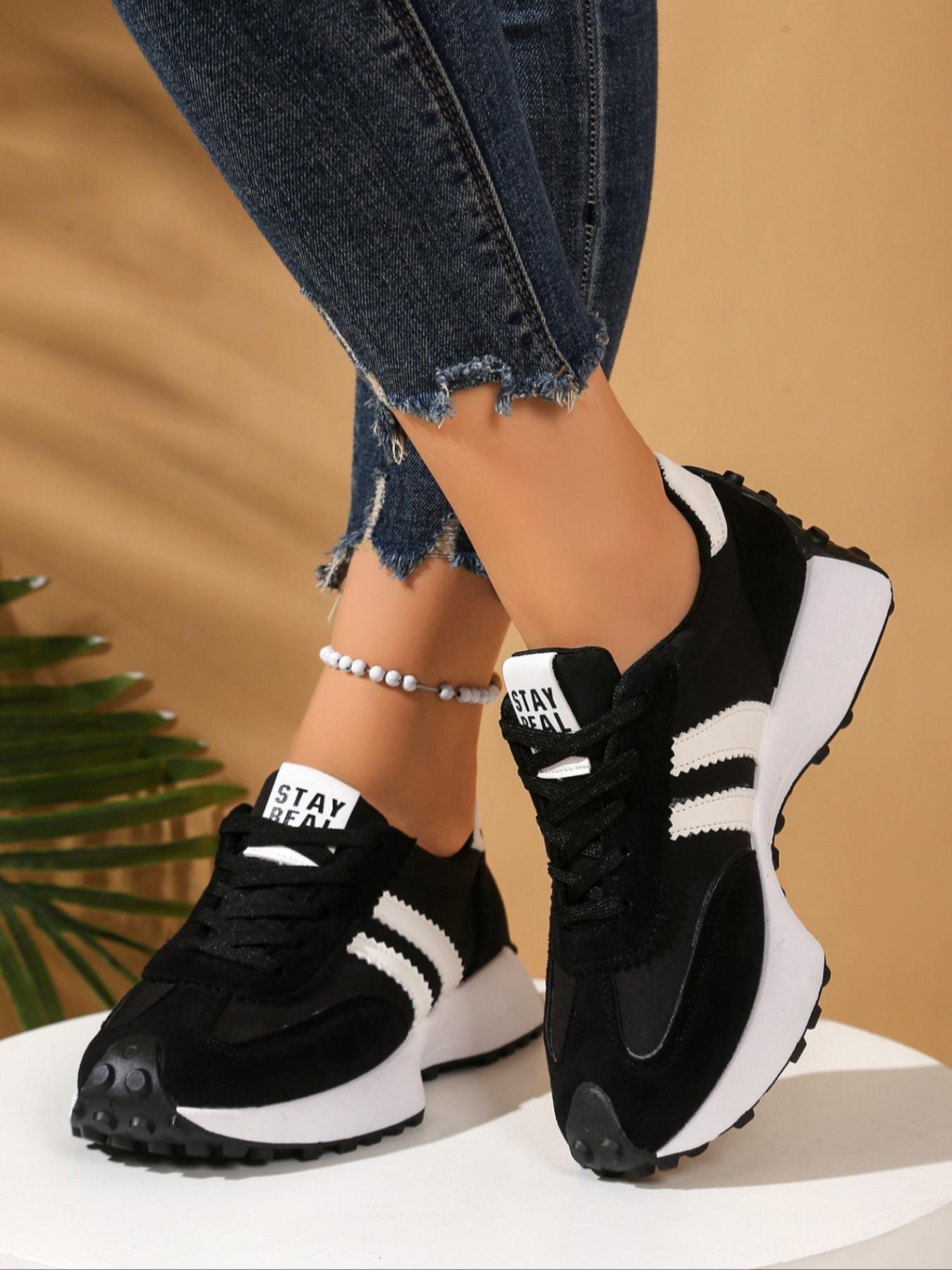 Women's Fashion Thick-Sole Sneakers, Breathable Walking Shoes with Comfortable Support, Casual Textile Upper & Rubber Outsole, Sneaker Streetwear for All-Season Wear