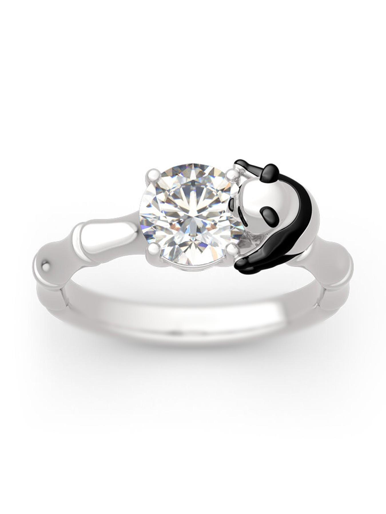 Adjustable Cute Panda Ring with 1 Carat Zircon, Color-Plated Creative Women's Jewelry, Luxury Gift for Valentine's Day, Birthday, Best Friend