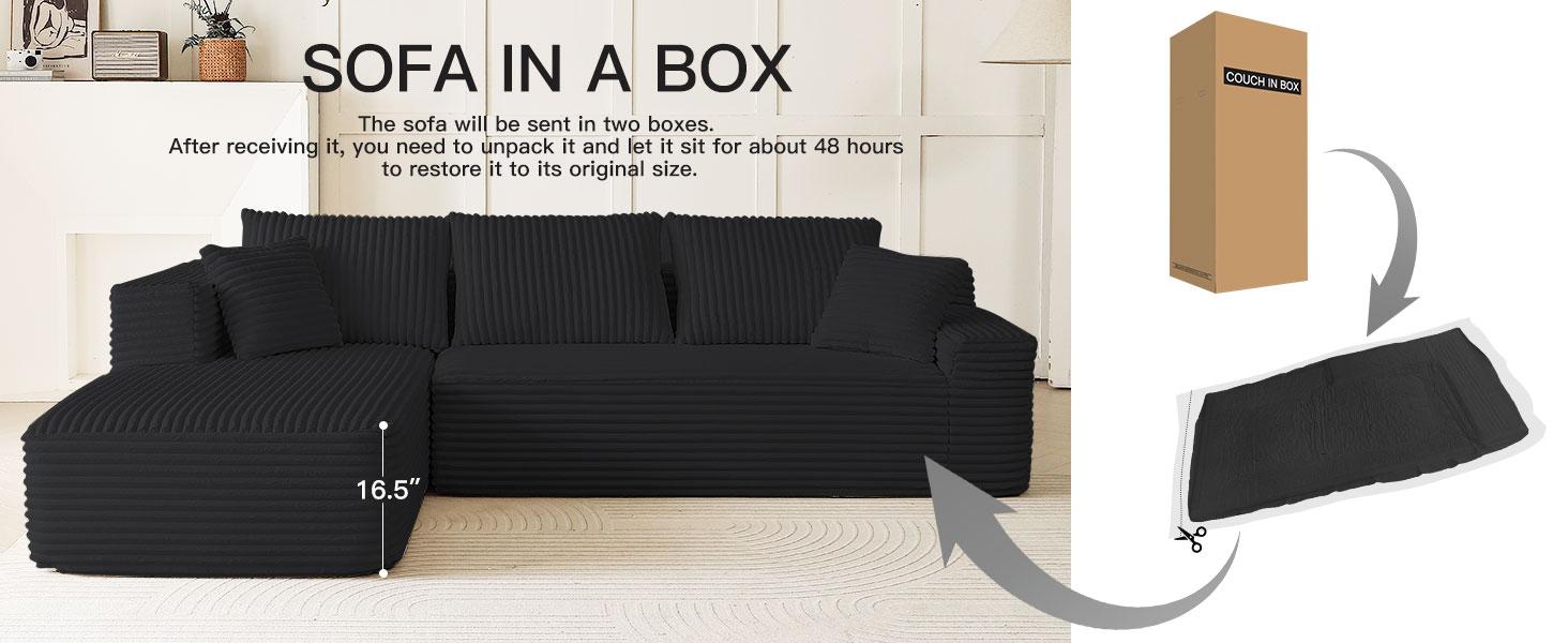 【2Package Delivery】 Avenix 106" Boneless Sectional Couch -Modular Sofa for Living Room ️, Soft Corduroy Fabric with Deep Seat Design, Cloud Sectional Couches for Living Room Bedroom, Living Room Furniture, Sofas Para Sala  - No Assembly Sofa Bed Couch