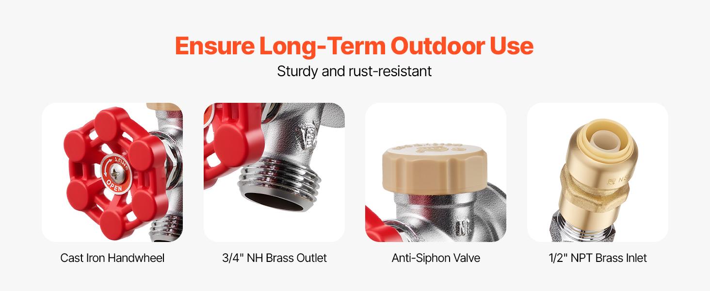 VEVOR Anti-Siphon Frost-Proof Sillcock, 12 Freeze Proof Outdoor Faucet Bib with Backflow Preventer, 1/2 Push-to-Fit Connector X 3/4 Hose Bibb, No Lead Frost-free Spigot for PEX Copper CPVC Pipes