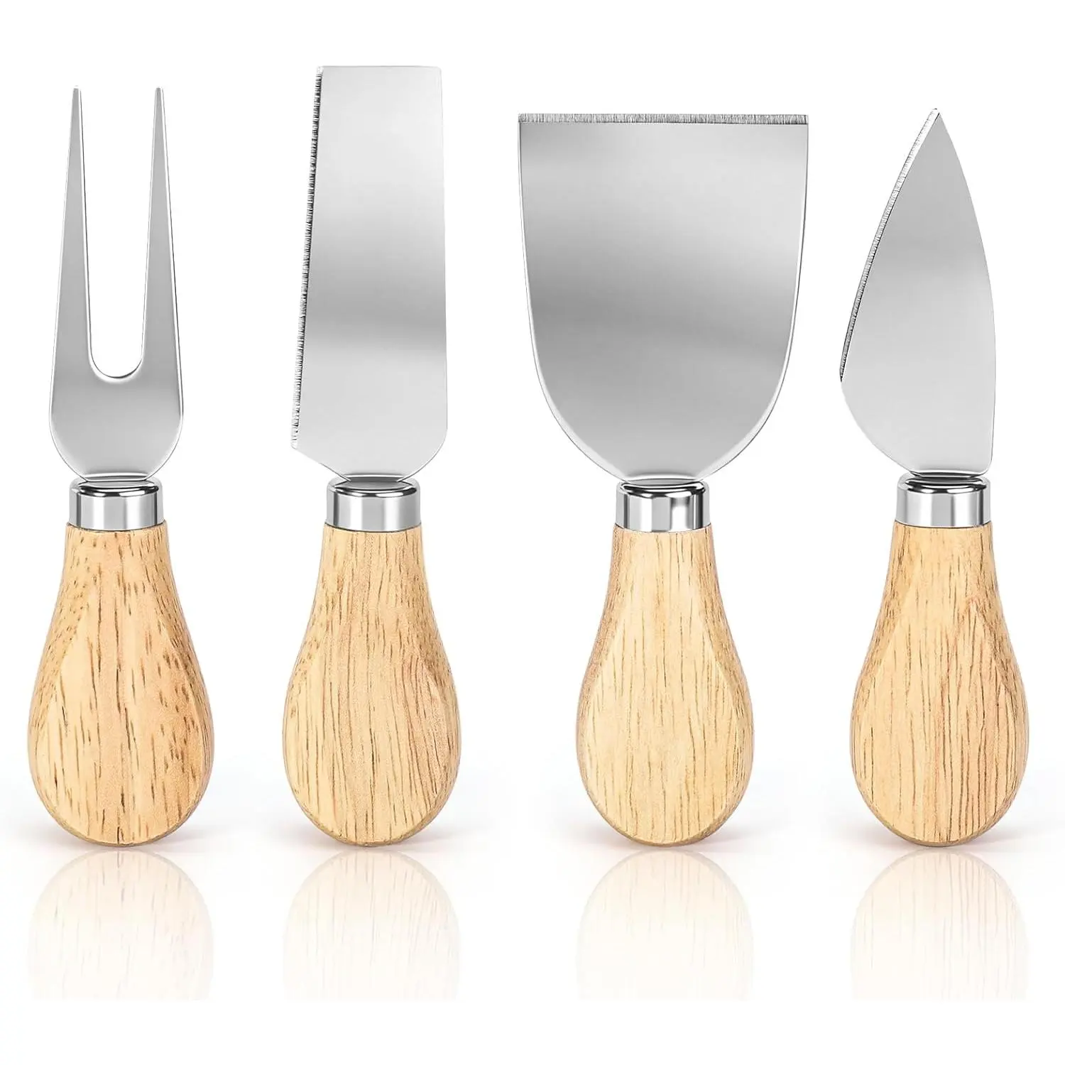Cheese  Set with  Handle,  4 count Mini Cheese  |  Kitchen Tool for Charcuterie and Cheese Spread, Stainless Steel Cheese Slicer, Butter , Wooden,