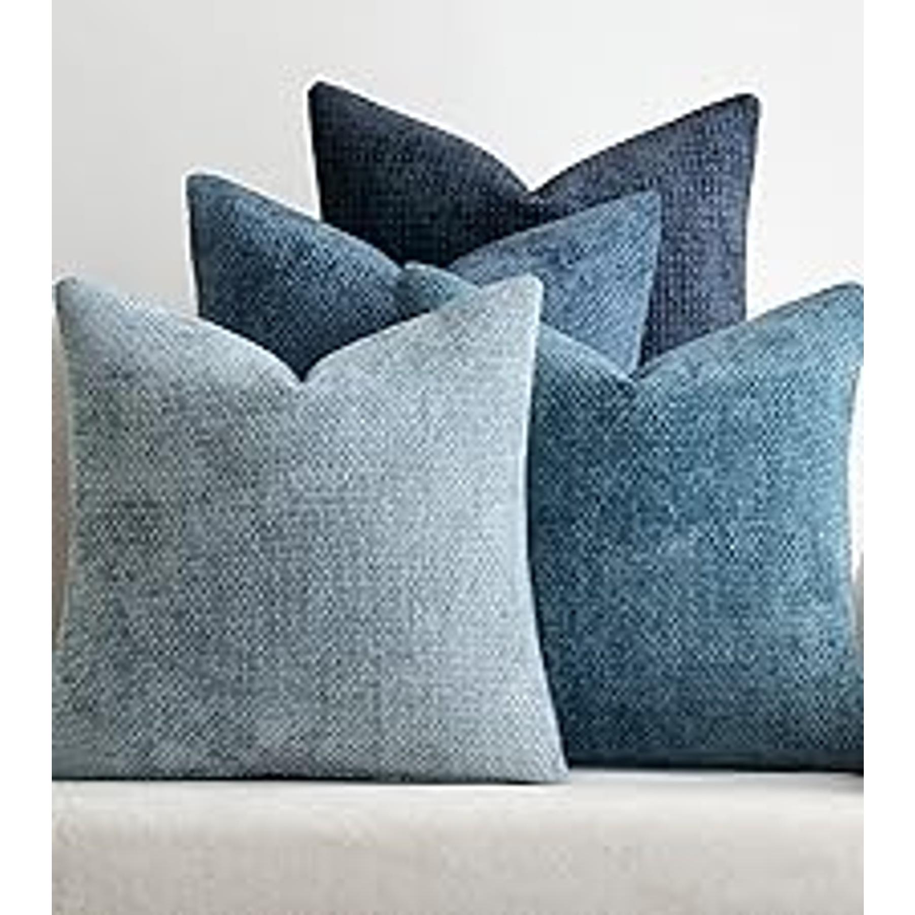 Pack of 4 Couch Throw Pillow Covers 18x18 Inch Neutral Blue Soft Decorative Chenille Pillow Covers Farmhouse Accent Cushion Covers for Boho Western Spring Coastal Decor Sofa Bed Living Room