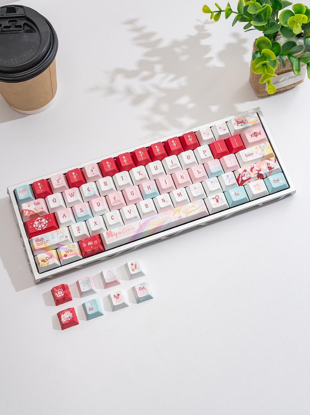 New Wind Violet Theme Side-Engraved Translucent Keycaps, Cherry Profile, Dual Color Pbt, Heat Transfer, Durable, DIY Mechanical Keyboard Keycaps