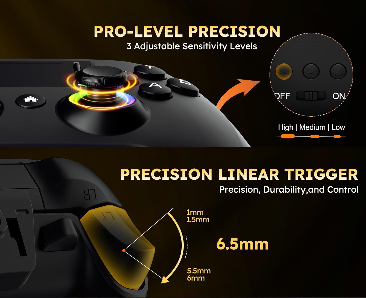 LASTEND Gaming Controller with Visual Display Screen, 1000mAh Battery, Hall Effect Anti-Drift Joysticks, 4 Back Buttons, Turbo Mode, RGB Lighting, Dual Vibration & Gyro, Compatible with PC/PS4/Switch/iOS/Android, No App Needed