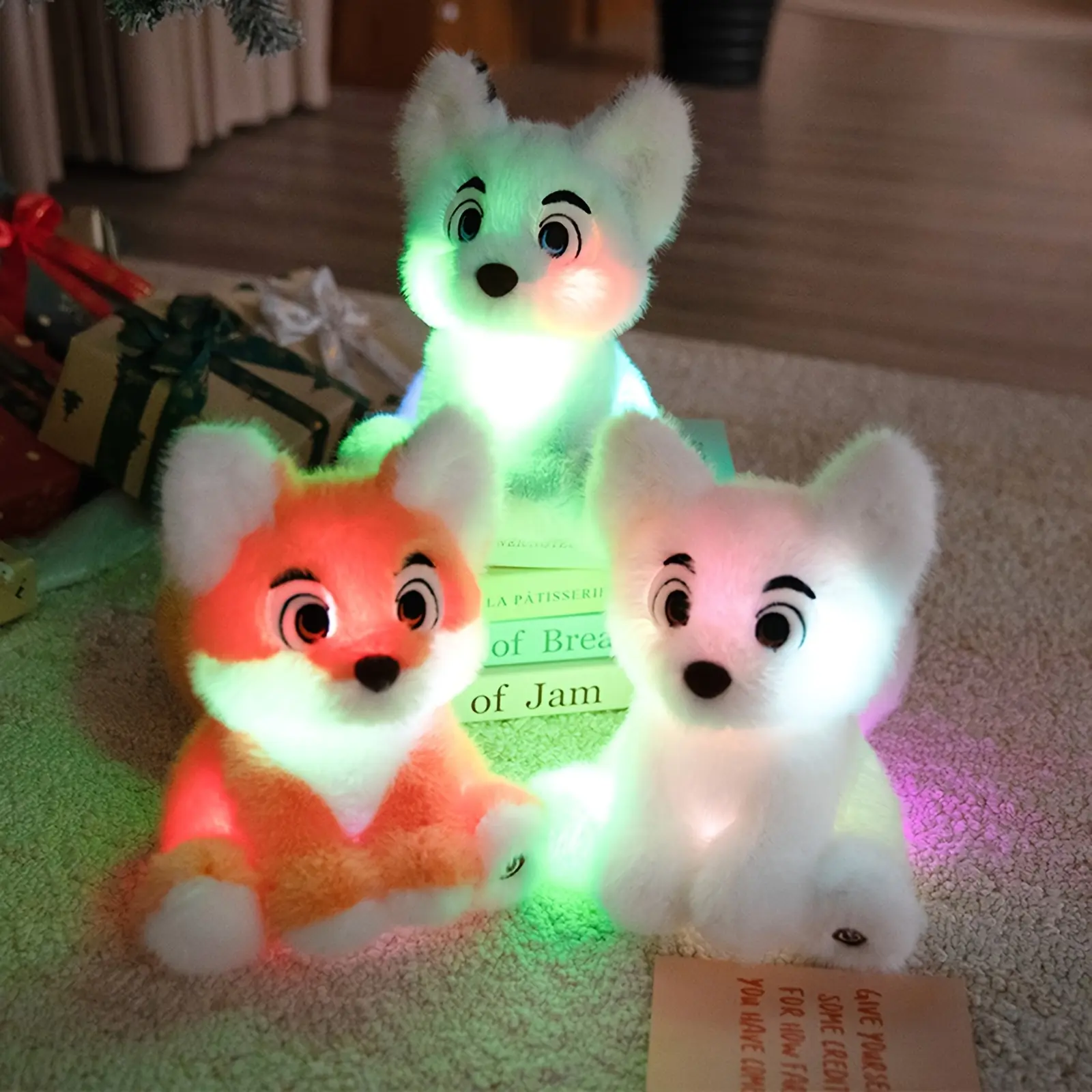 Glow in the Dark Fox Plush Toy- Soft Stuffed Animal, Cute Night Light for Kids Bedroom Decor and Cozy Gift, Orange, Blue, White Colors, Perfect for Christmas or Valentine's Day Gift, Gift