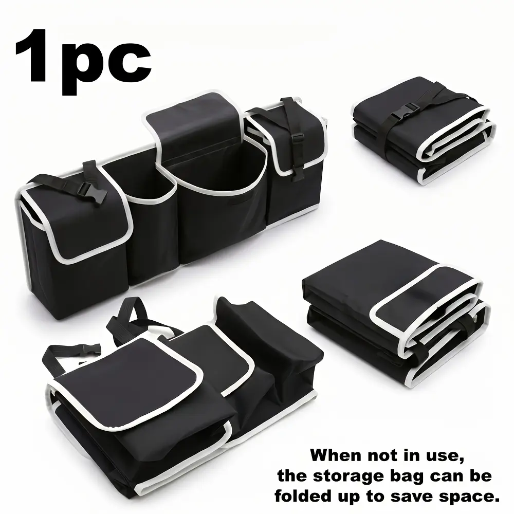 Collapsible Car Trunk Organizer with Lid, Heavy Duty Lidded Cargo Storage Box with Dividers & Pockets, Waterproof Foldable Auto Trunk Storage Bin for Car, SUV, Truck