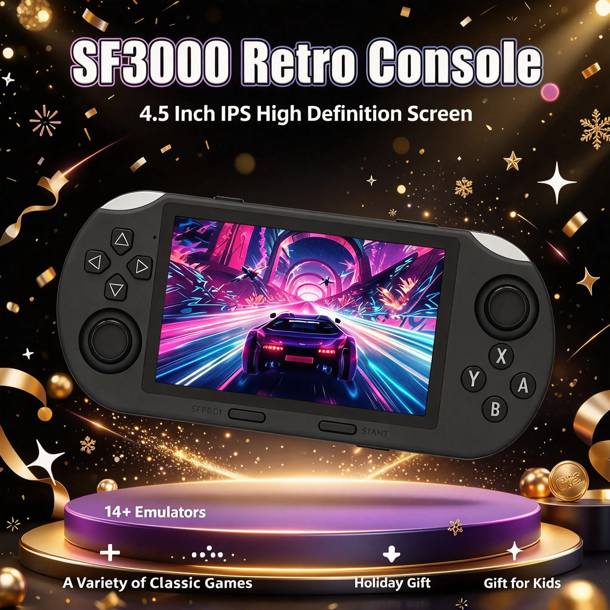 SF3000 Retro Handheld Game Console with Dual Joysticks, 2000 Classic Games, Video Game Arcade, Multi-Emulator, Mini Portable Game Player, MP3/4 TV Output, Video Consoles, Gift for Kids/Guys/Girls