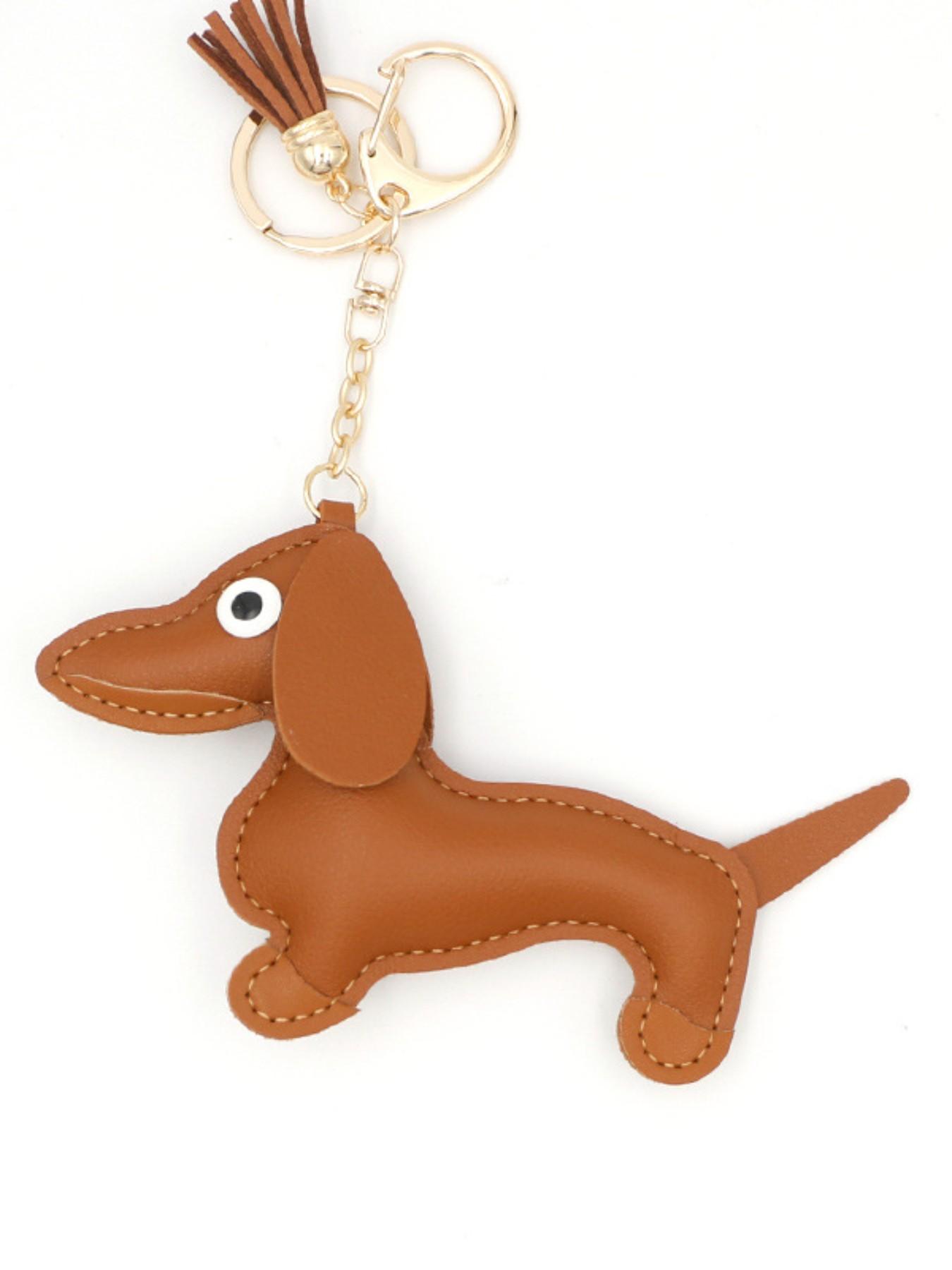 Creative Cute Sausage Dog Faux Leather Keychain, Bag Charm, Car Key Decoration, Adorable Accessory for Bags and Keys